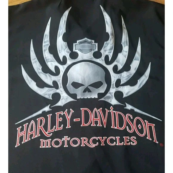 Sz L Harley-Davidson Short Sleeve Button Down Large Willie G. Skull On Back EUC - Picture 10 of 10